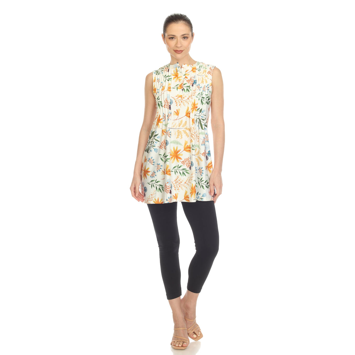 Dressbarn Trending | White Floral Sleeveless Tunic Top