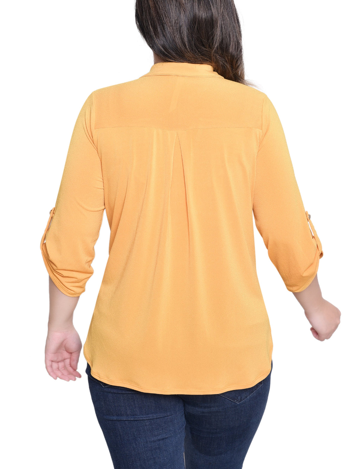 Dressbarn Premium | NY Collection Missy 3/4 Roll Tab Zip Front Top - Golden Glow